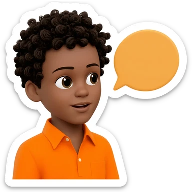 black boy curly hair orange shirt talking talk bubble sticker