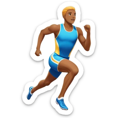 An icon featuring a vibrant stadium with cheering fans, bright lights, and a clear sky. an athlete sprinting on a track, with powerful strides and determination. The athlete's motion is dynamic, emphasizing speed and competition. sticker