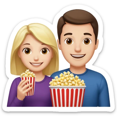 Crea un emoji dove un uomo e una donna mangiano i pop corn e guardano netflix sticker