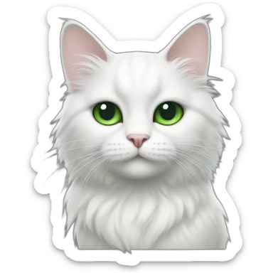 White cat with black stripes, green eyes and a fluffy tail  sticker