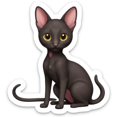 A 3D cartoon black Oriental Shorthair cat with bulky body, tall ears, Nice fur, dark cinematic background, Memoji-style. full body or half body. sticker