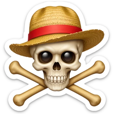 Skull and crossbones wearing a straw hat with the ribbon being red sticker