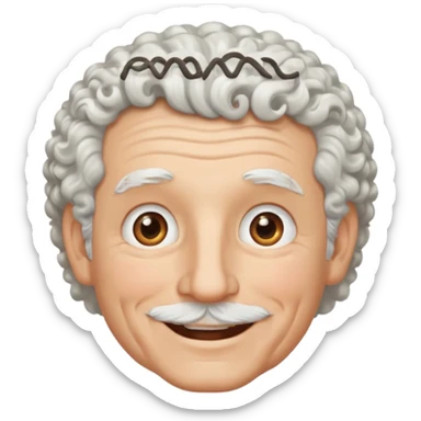Old white man with curly white hair, hazel eyes, without a mustache sticker
