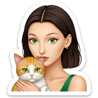 Bella Hadid with one golden baby fat green eyes cat  sticker