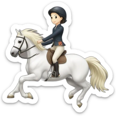white-hourse-with-jumping-rider—japanese-girl sticker