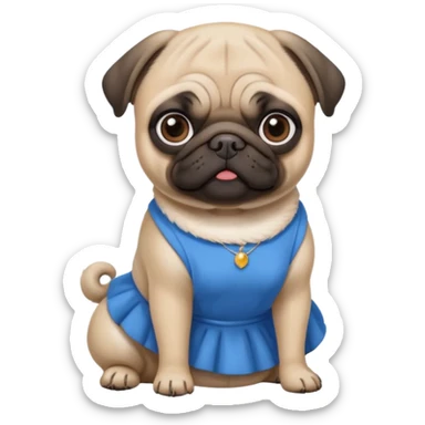 Pug realista com vestido azul sticker