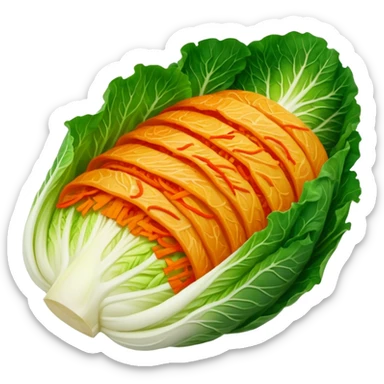 sliced napa cabbage, all surfaces covered in kimchi red seasoning, no green, no face sticker