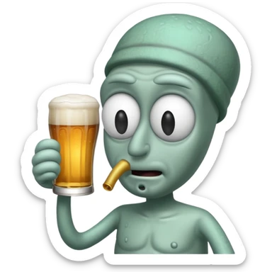 Squidward with a beer sticker