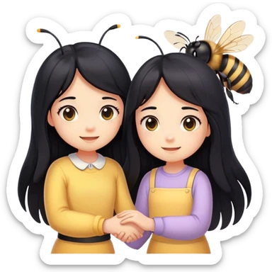 bee holding hands with a girl with long black hair  sticker