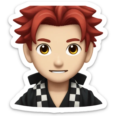 Tanjiro, red hair,black and red checkered, demon slayer mark￼ sticker