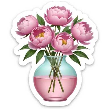 Peonies in a clear pink glass vase sticker
