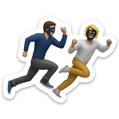 a guy getting chased by a masked man sticker