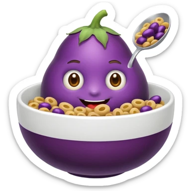 Eggplant eating a bowl of cereal sticker