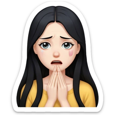 Pale girl with long black hair cry sticker