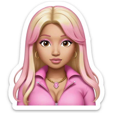 Nicki Minaj wearing a pink outfit with hair that is half blonde and half pink sticker