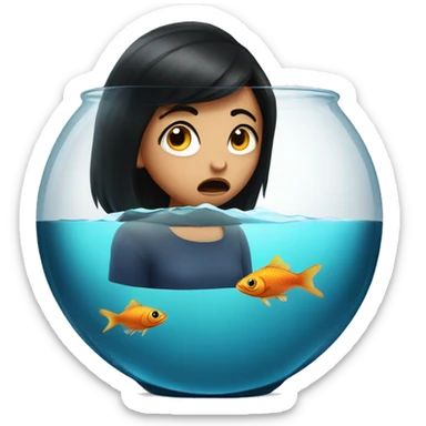 Angry Dark hair girl looking at a old fish in a fish bowl sticker