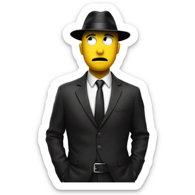 a yellow emoji face looking to his right a bit suprised, wearing a black agent hat. POV on his right side sticker