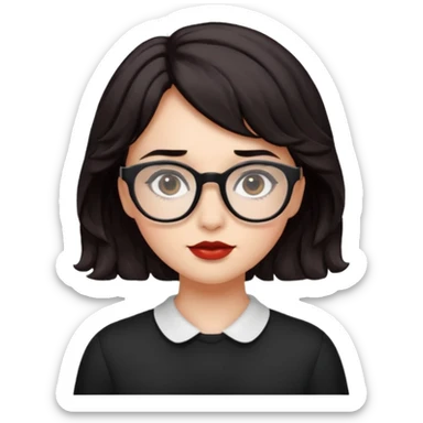 niña con pelo corto ondulado color negro rojiso con lentes negros  sticker