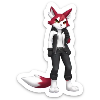 Anthro Dark Beautiful Colorful Shiny Edgy Cool Shy Grumpy FurSona Feline-Zangoose-Fakemon Emo Hair Vtuber Model Full Body sticker