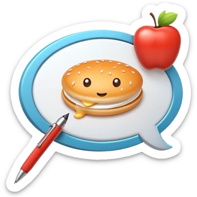 3D icon symbolizing writing a review and sharing opinions, food app context, single object, modern and clean style, soft lighting, isolated, no background sticker