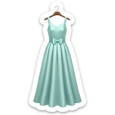 A 3D cartoon long elegant dress neatly displayed on a hanger, soft lighting, smooth fabric texture, Memoji-style rendering. sticker