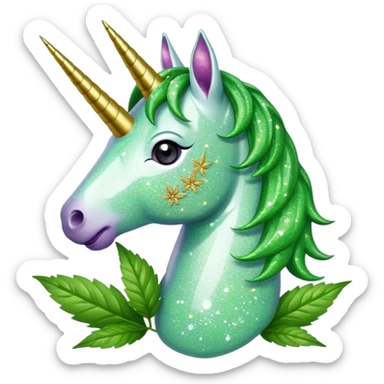 Glitter unicorn eats  Weed leafs sticker