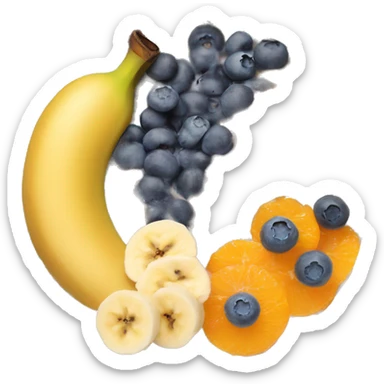 A porridge bowl with banana, blueberries and tangerine as toppings. There‘s also cinnamon and chia seeds on top. sticker