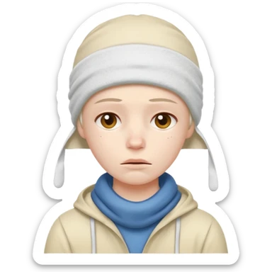 A person with headaches and a cold pack on the head sticker