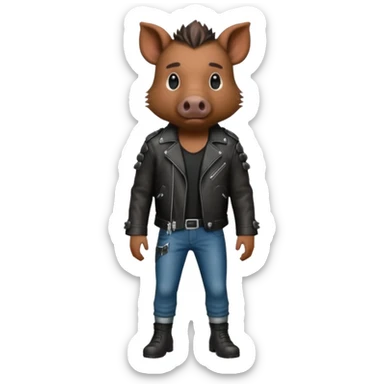 wild boar, punk hair, full body, stading, jacket sticker