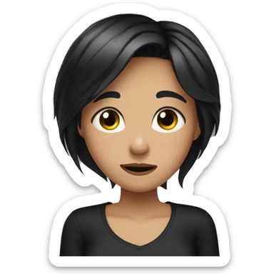 Girl with black hair with a black shirt, crying on her pillow bed ￼ sticker