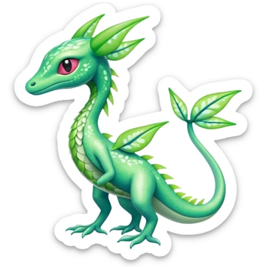 Sparkly White And Green Natural Flowery Colorful Grovyle-Salandit-Celebi-Fakémon-hybrid-creature (full body)  sticker