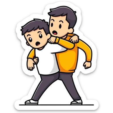 man with anxious attachment desperately holding onto someone with fearful expression not wanting to let go sticker