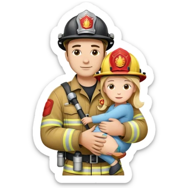 A firefighter which is carrying his daughter sticker