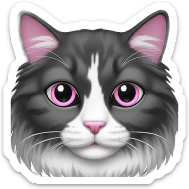 black and white long hair cat with pink nose sticker