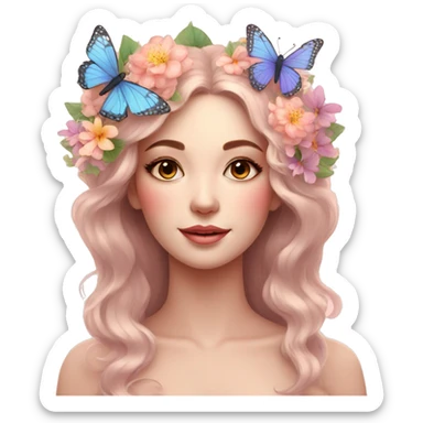Gorgeous pastel lady with flowers and butterflies sticker