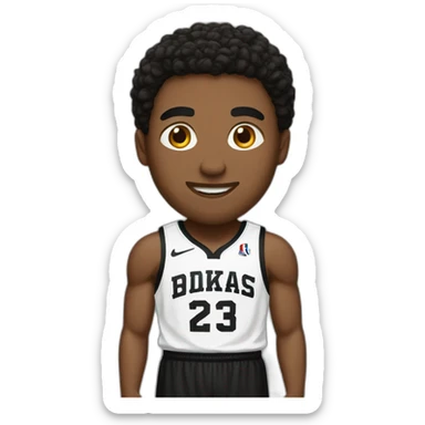 A basketball player dressed in white and black jersey sticker
