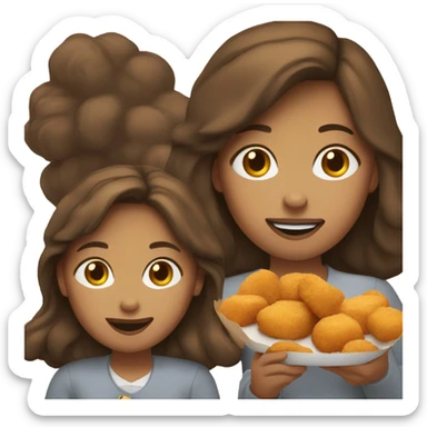 Brown haired girl eating chicken nuggets sticker