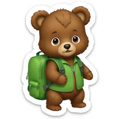 baby bear wear green backpack sticker
