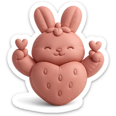 strawberry bunny making finger hearts, cushion style sticker