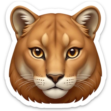 Cinematic Noble Cougar Portrait Emoji, Poised and regal, with a lithe, muscular build and a sleek, tawny Fur with subtle dark accents, deep-set soulful amber eyes, Simplified yet sharp and sophisticated features, highly detailed, glowing with a warm, dignified glow, high shine, intelligent and stealthy, stylized with an air of wild elegance, focused and attentive, soft glowing outline, capturing the essence of a watchful and confident predator, so majestic it feels as though it could silently pounce out of the screen with effortless authority! sticker
