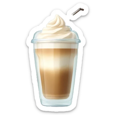 Ice latte in aesthetic minimalistic transparent glass  cup with  sticker