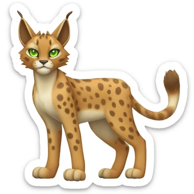 spotted Lynx-Caracal-Fakemon-hybrid with orange points, green eyes brown toes, and short tail, full body sticker