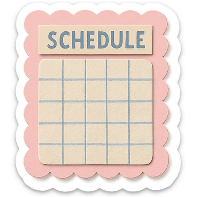 soft pastel minimal daily schedule grid with cute borders, with a pink scalloped border sticker