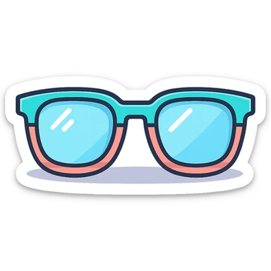stylish eyeglasses for vision with diopters, geometric frame, front view, vector look with shadows and glare, detailed shading, thin clean outlines, pastel palette, Japanese pop art, sticker look, highly detailed, transparent background sticker