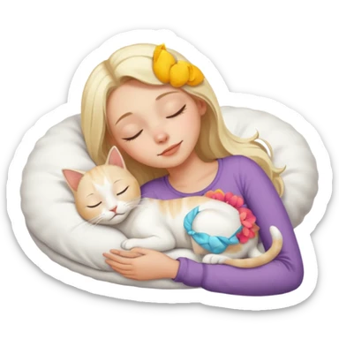 blonde girl with 
White gato sleep sticker