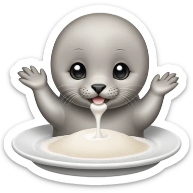 Baby seal smelling white salt powder on the playe and get hyped sticker