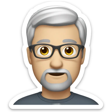 slightly bald white man with dark gray goatee blue eyes dark gray hair silver glasses sticker