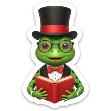 frog wearing top hat with glasses and red book sticker