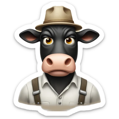 a suspicious cow and angry farmer  sticker