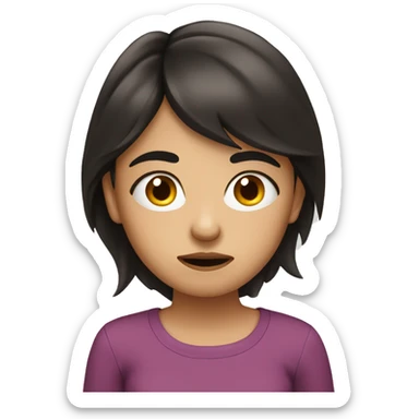 medium tone dark haired girl making puzzled face wearing sticker